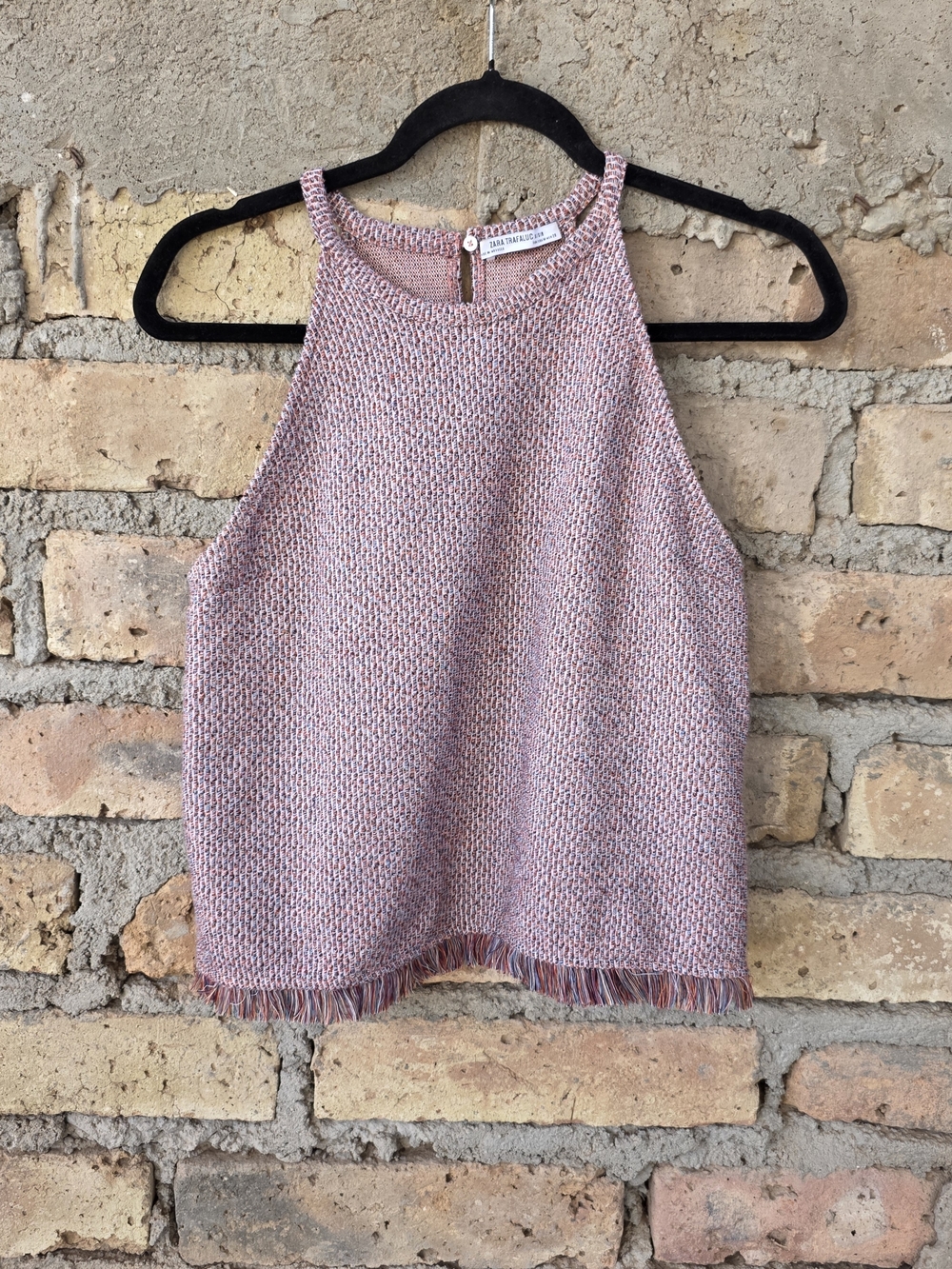 Zara Trafaluc Multicolored Knit Fringe Halter Top Size Medium